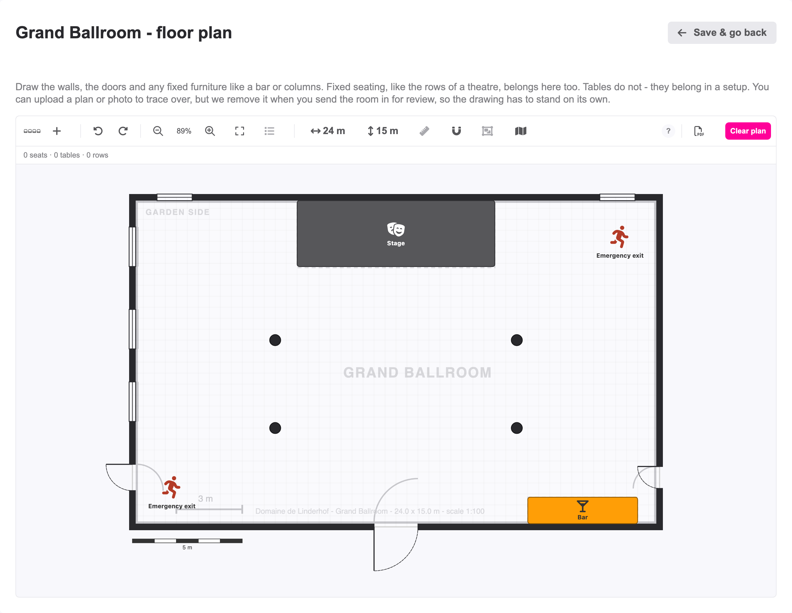 Drawing the floor plan of the room over the plan of the venue