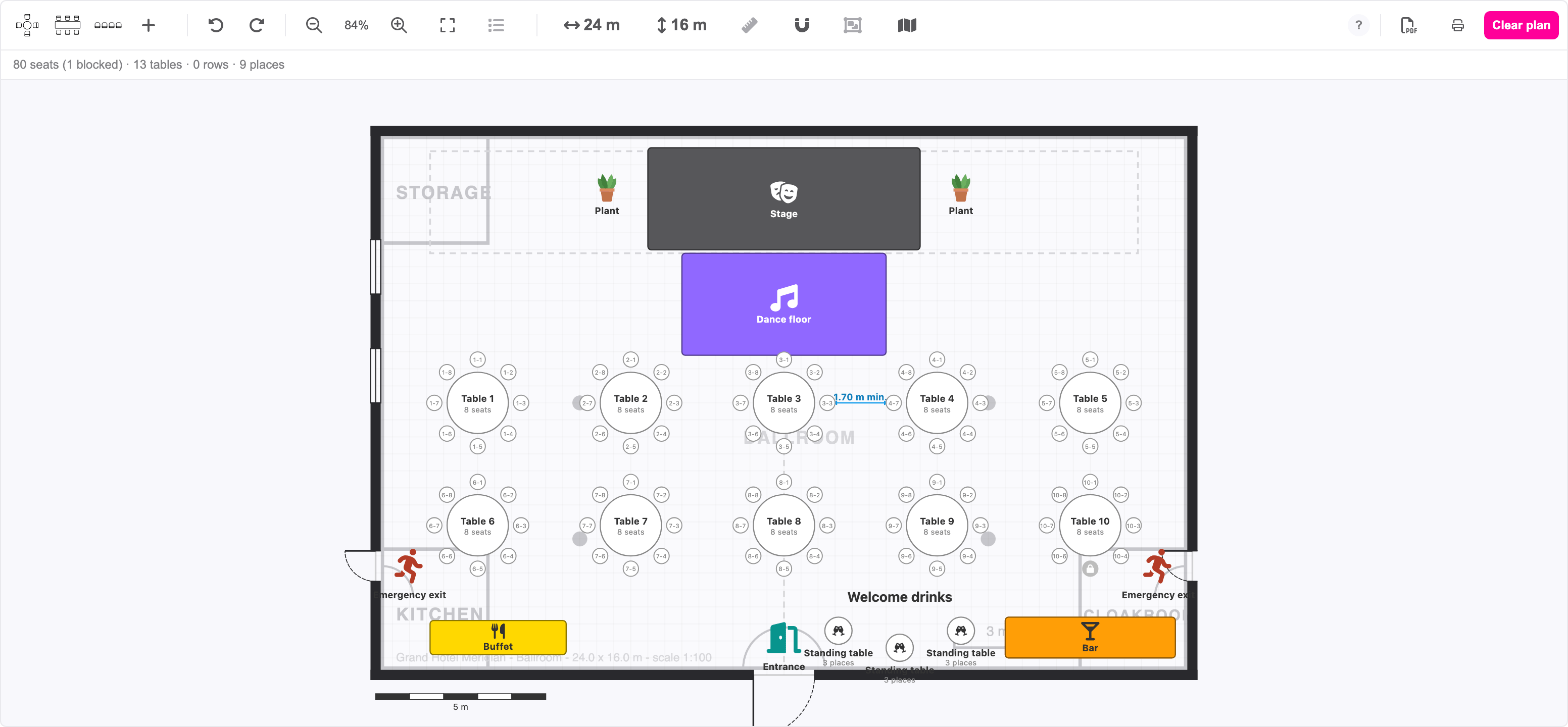 The floor plan designer with a plan for a gala dinner