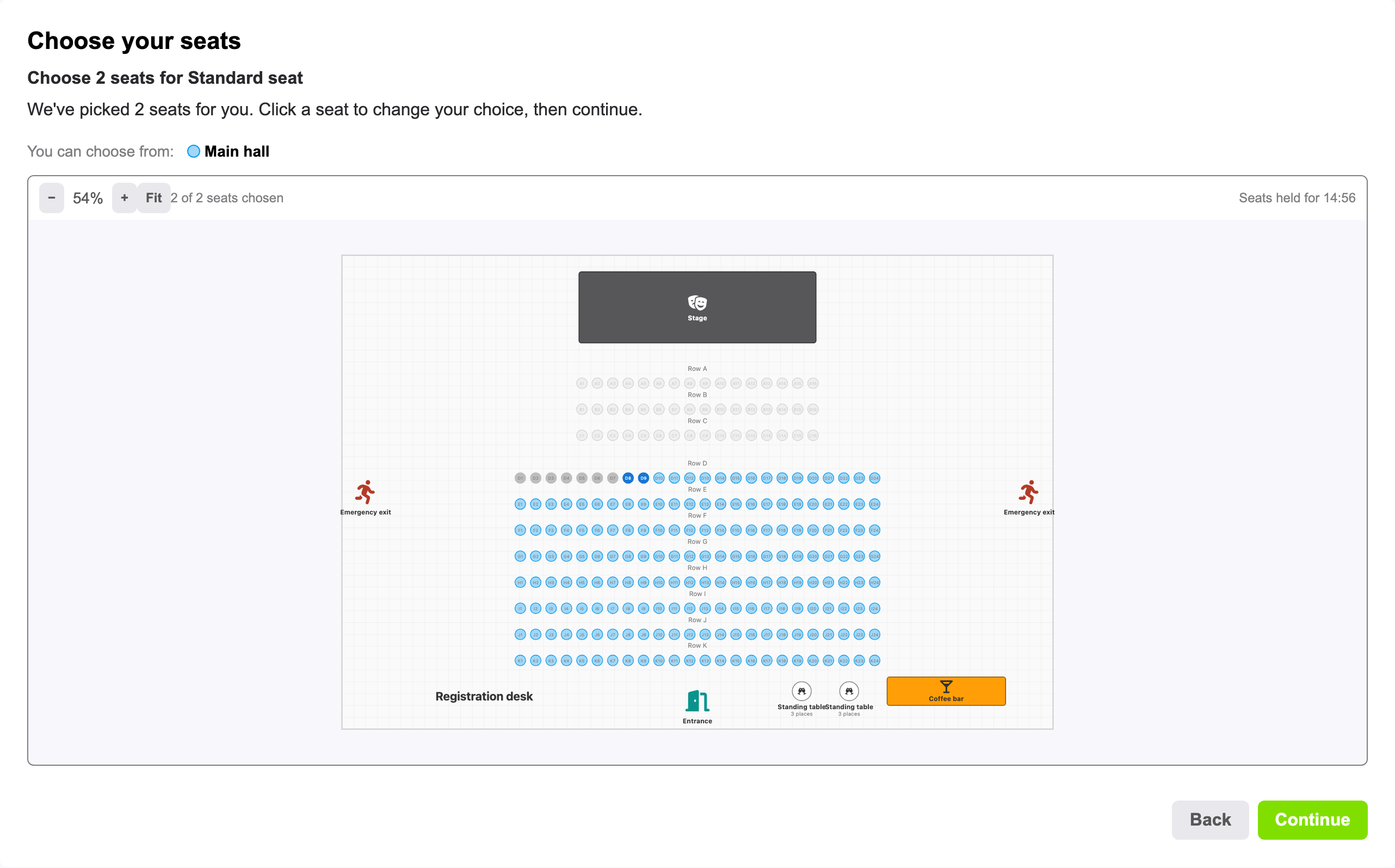 What a guest sees: picking seats on the plan